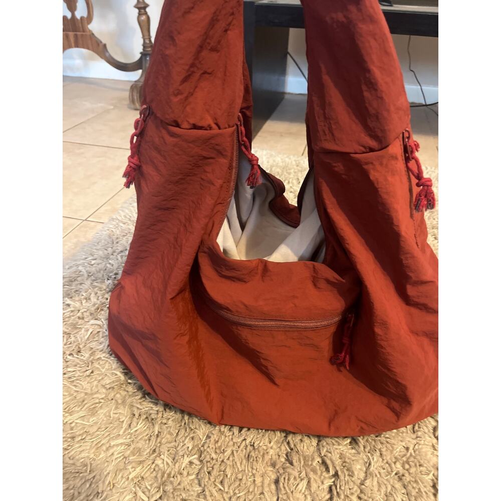 Rust Orange Oversized Nylon Travel Tote Gym Yoga Overnight Weekender Bag - Picture 6 of 6